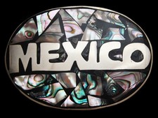 MF17153 NOS VINTAGE 1970s  MEXICO  INLAID ABALONE SOUVENIR BELT BUCKLE