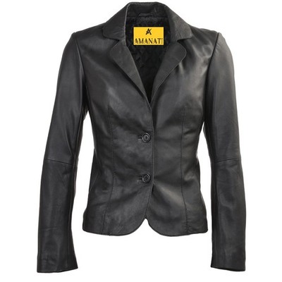 Leather Blazer Jacket Button Coat Women's Genuine Vintage Fashion New Black 1