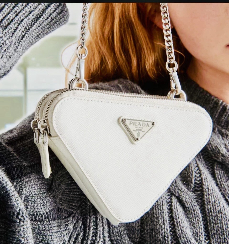 $1650 PRADA Saffiano Mini Triangle Crossbody Pouch in White. | eBay