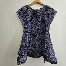 Image of Blancheporte Navy Blue Sheer Floral Print Blouse Top Tie Side Size 10
