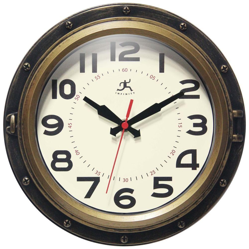Infinity Instruments Wall Clock 10" Forecaster Distressed Black Bronze Silent