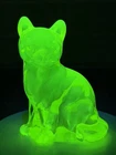 Fenton Vaseline Opalescent Sitting Cat Uranium Glass UV Reactive Figurine
