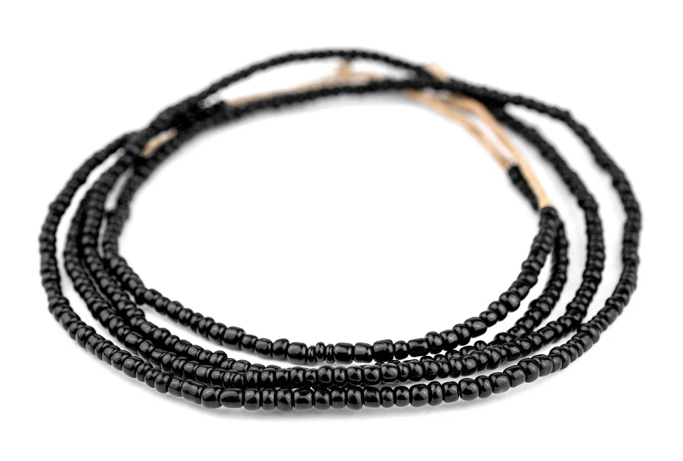 Black Ghana Glass Beads 2 Strands 4mm African Seed 23 Inch Strand Handmade - Image 3 of 4