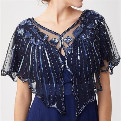 Elegant Sparkling Sequin Short Jacket for Women Lady Evening Formal Dress Cape
