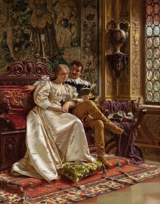 High quality oil painting handpainted on canvas''A Noble Couple Sharing a Book''