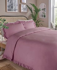 Pink Plain Frill Trim Duvet Set Double Bed Size