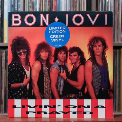 Bon Jovi - Livin' On A Prayer - UK TRANS GREEN SIGNED VINYL 1986 Vertigo, VG+/EX