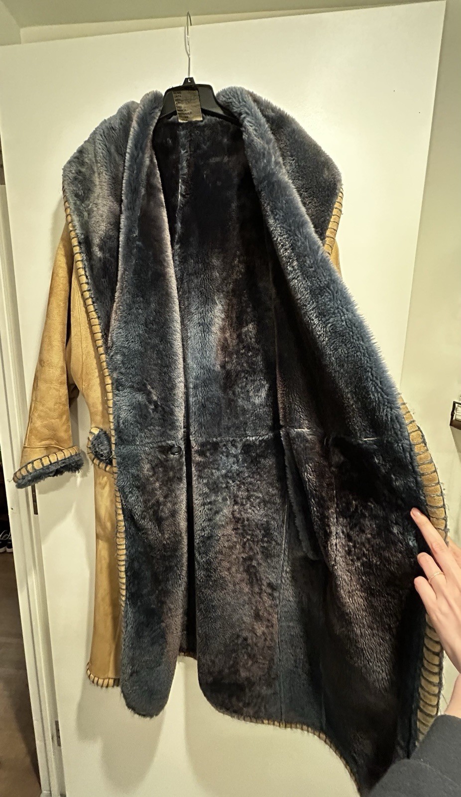 Fendi for Neiman Marcus Merino Lined Coat Tan/Teal Women's M-L image 7