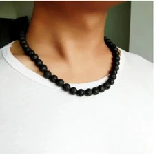 Black Lava Stone Beaded Choker Necklace Men Tiger Eye 6mm To 8mm Jewelry