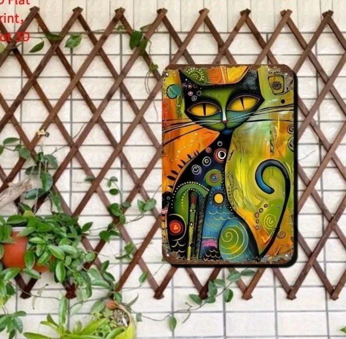 Letrero abstracto colorido de metal para gato arte de pared retro decoración pintura impresión regalo Foto 2 de 4