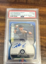 2023 Bowman Draft - Chrome Prospect Autographs Colt Emerson #CDA-CE Blue Wave...