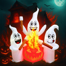 6 FT Halloween Inflatable Ghosts Roasting Marshmallows  6FT Tall, Cute Ghosts R