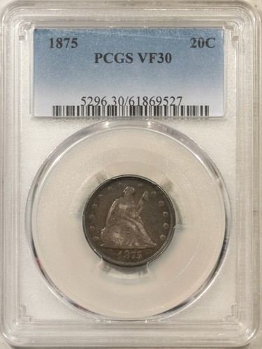 1875 TWENTY CENT PIECE - PCGS VF-30