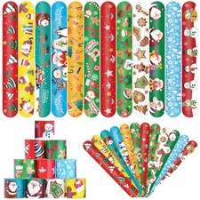 48 Pieces Christmas Slap Bracelets Bulk - 12 Assorted One Size,