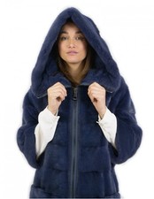 92cm Long Coat Size 44 Blue Mink Fur Hooded