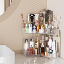 Corner Makeup Organizer for Vanity, 2 Tier Bathroom Cosmetics Organizer Count...