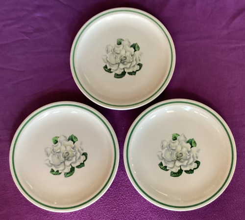 3/ Three 8 1/4” Plates SYRACUSE CHINA MAGNOLIA Flower Design Restaurant Ware 95F - Afbeelding 2 van 12