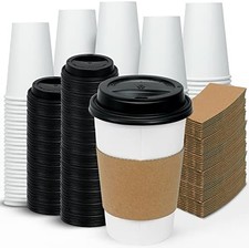 100 Pack 16 oz Disposable Coffee Cups with Lids