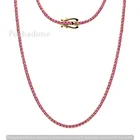 4.50 CT Round Cut Natural Pink Sapphire Tennis Necklace 14k Yellow Gold 18 Inch