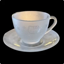 Vintage Hello Kitty Sanrio Tea Cup Saucer Frosted Glass 90s NEW