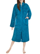 Women Zipper Robe House Coat Fluffy Lounger Front Zip Up Robe Full Length Ladies