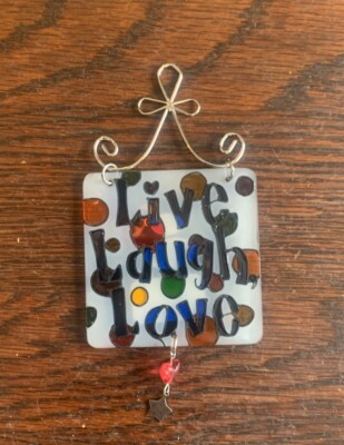 Joan Baker Hand Painted Mini Stained Glass  Live Laugh Love  6.25 Hx3 W~ 2006