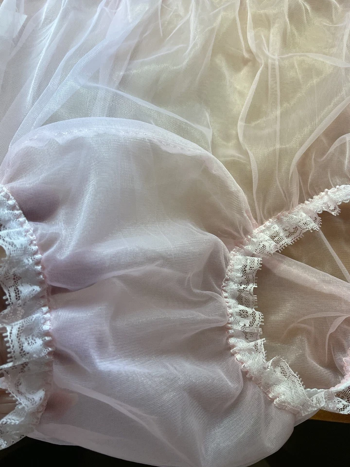 Vintage Style One sheer NYLON PANTIE Long Wide Double GUSSET Pink W/ Lace - Image 4 of 4