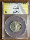 1920 VF20 Details Standing Liberty Quarter ANACS Clashed Die Rev