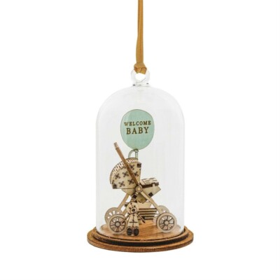 Flourish Kloche A30767 WELCOME BABY KLOCHE Hanging Glass Dome Ornament