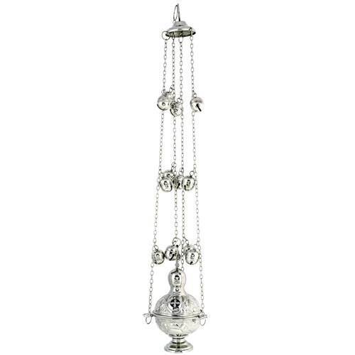 Bruciatore incenso Thurible chiesa nichelato liturgico incensiere 4 catene 12 campane - Foto 2 di 2