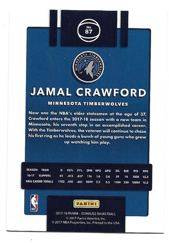 Holo láser rojo Panini Donruss 2017-18 #87 Jamal Crawford #81/99 Timberwolves - Imagen 2 de 2