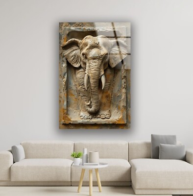 3D Elephant Stone Art Glass Wall Art