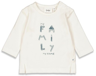 LA Shirt aus BIO BW Jersey in Offwhite mit Petrol / Grünem Frontprint FAMILY von