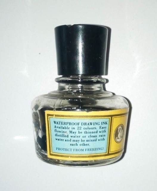 Vintage PELIKAN WATERPROOF DRAWING BLACK INK BOTTLE 1/2 Contents