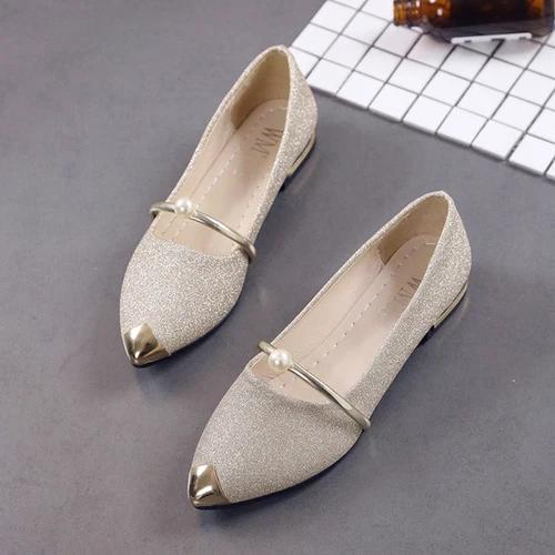 Vintage Fashion Women Pointed Toe Bling Single Shoes Casual Low Heel Flat Shoes - Bild 10 von 18
