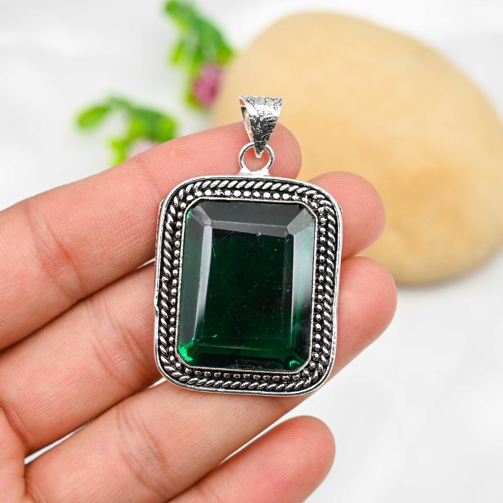 Green Tourmaline Gemstone Pendant 925 Sterling Silver Handmade Jewelry Love Gift
