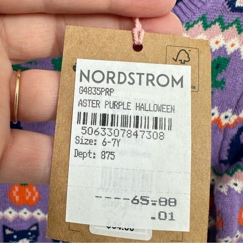 Mini Boden Kids' Purple Halloween Fair Isle Knit Cardigan Pumpkin Cat NWT Cute - Picture 3 of 8