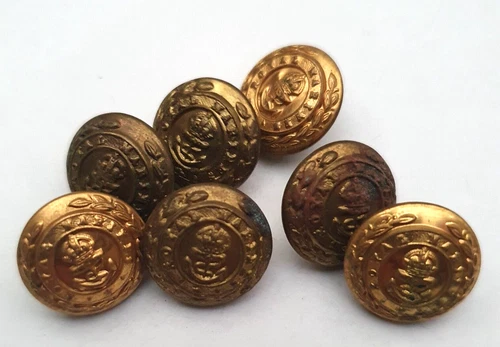 7 x Royal Marines WW2 Various Brass Buttons. 18mm. Commando's. British Navy