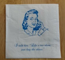 2 Pretty Paper Napkins, "Buy the Shoes" Beverage Size