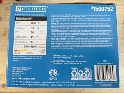 Utilitech Color Changing White 4in Round LED Recessed Downlight 6-Pack - Picture 2 of 3
