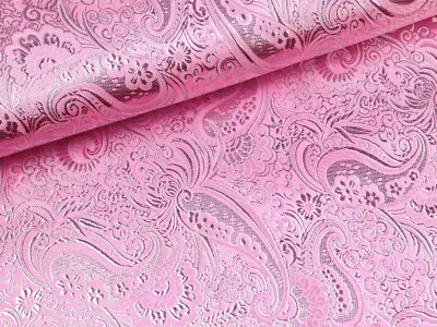 MARKENLOS LUREX JACQUARD Stoff Brokat Floral Kostüme Theater ROSA SILBER EUR 17,98/m