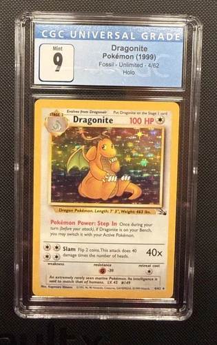 Dragonite 4/62 Fossil Holo Rare CGC 9 Mint Vintage Pokemon Card 1999