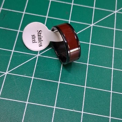 Black Stainless Steel Size 6.25 Dark Walnut Brown Enamel Accent Band Ring