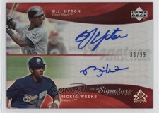 2005 Reflections Dual Signature Red 33/99 BJ Upton Rickie Weeks #BURW Auto b5f