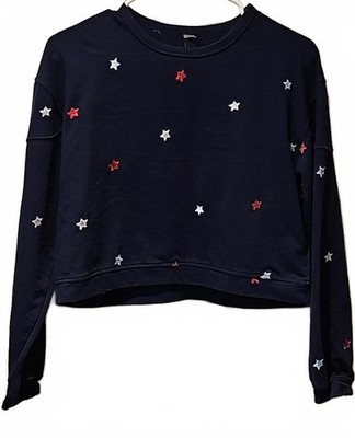 Alya Women Blue Sweatshirt XS, Blue W/ Embroidered Stars, Crop, oversized