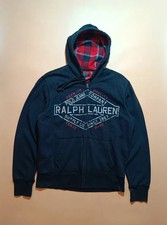 Polo Jeans Ralph Lauren Black Hoodie Full Zip Big Logo Mens Large L Vintage