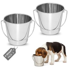 2 Quart Heavy Duty Stainless Steel Round Bucket with Handle  Fits kennel Cag...
