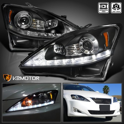 #ad Fits 2006 2010 Lexus IS250 IS350 LED Signal Strip Projector Headlights Black $288.38