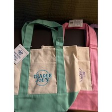 Trader Joe's Mini Pastel Canvas Tote Bag Set of 4 Green Pink Purple Blue NWT