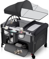 4 in 1 Baby Bassinet Bedside Crib with One-Hand Setup  Waterproof Mattress   AS